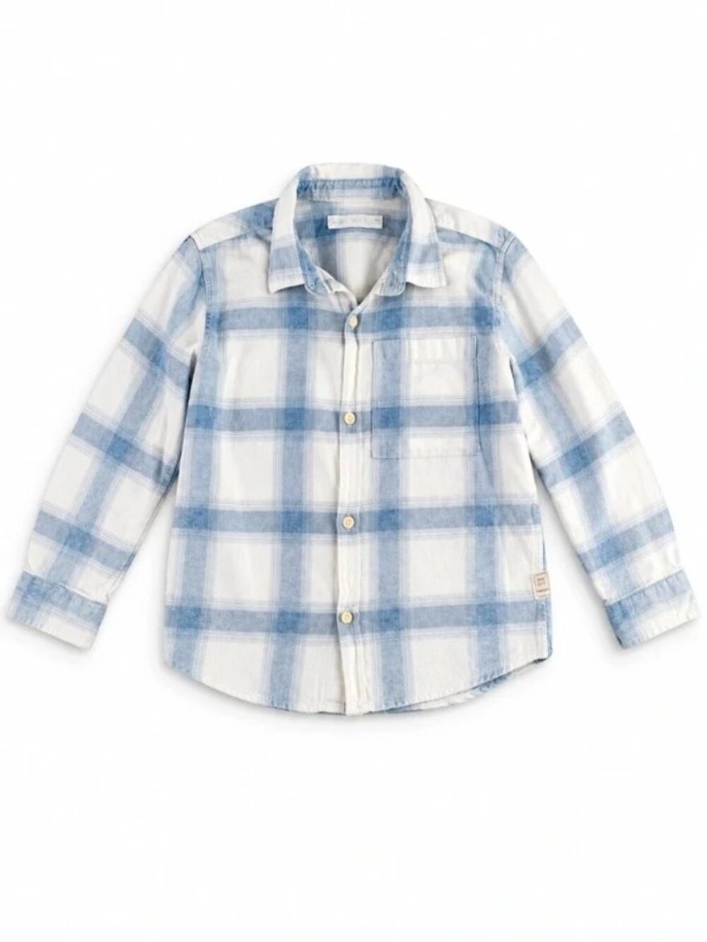 Zara Boys Blue White Plaid Button Down Shirt Size 6